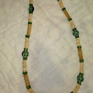 Unisex hemp and puka shell peace necklace